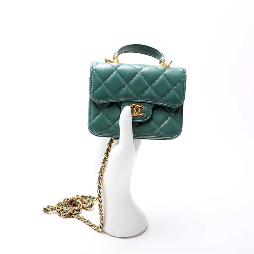 🎀 CC Top Handle Flap Coin Purse W/Chain Lambskin 31 - Picture 12 of 12